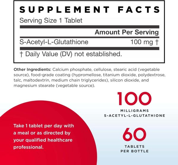 S-Acetyl L-Glutathione 100mg, 60 Tablets - Jarrow Formulas Supply