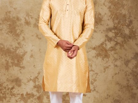 Bluesaanchi Men s Cream Banarasi Silk Kurta Set For Sale