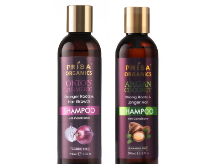 Prisa Organics Onion & Turmeric Shampoo and Argan & Coconut Shampoo Combo Online Sale