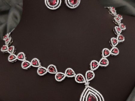 Red Partywear American Diamond Necklace Set By House of Ree Online Hot Sale