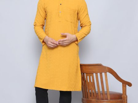 Even Apparels Men s Self Design Yellow Kurta Supply