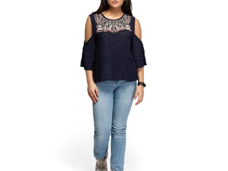 NOZ2TOZ Cold shoulder top for women - Navy blue Online