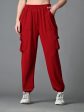 Myshka Women s Solid Ribbed High-Rise Cargo Style Casual Trousers in Maroon Color Hot on Sale