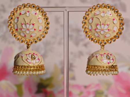 Beige Round Shape Ethnic Meenakari Jhumki Earrings By House of Ree Online