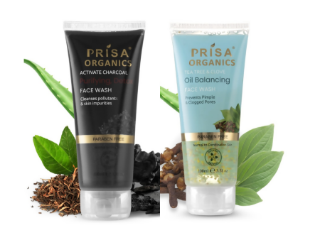 Prisa Organics Activated Charcoal Face Wash and Tea Tree & Clove, Oil Balancing Face Wash Combo Online Hot Sale