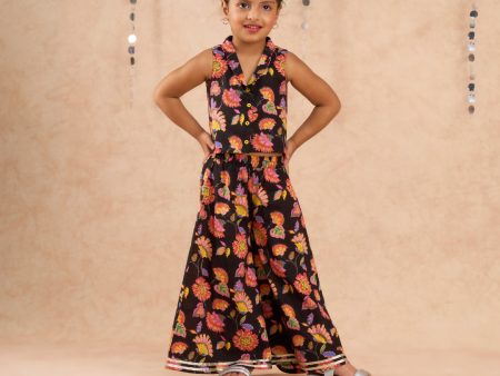 Lil Drama Jaipur Print Stylish Top with Pant Co-ordinate Set for Girls - Black Online