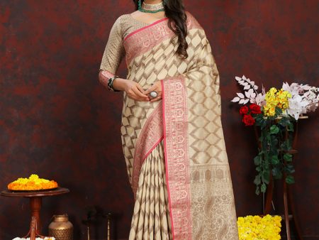 Lorenvalley Fashion Cream Soft Katan Silk Woven Design Rich Zari Weaving Pallu Saree Online Sale