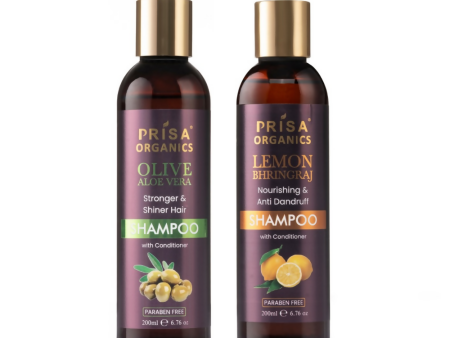 Prisa Organics Olive and Aloe Vera Shampoo and Lemon & Bhringraj Shampoo Combo Hot on Sale