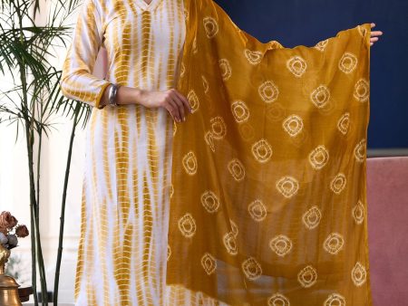 NOZ2TOZ Women Yellow Printed Viscose Rayon Kurta, Pant And Dupatta Set Supply