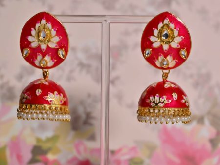 Red Meenakari Jhumki Earrings For Party By House of Ree Cheap