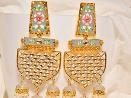 Grey Traditional Gold-Plated Meenakari Jhumka Jhumki Earrings Indian Jewellery For Women Girls By House of Ree Online Hot Sale