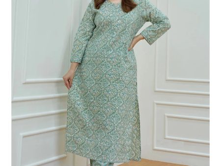 NOZ2TOZ Women Light Green Printed, Embroidered Viscose Rayon Kurta And Pant Set Hot on Sale