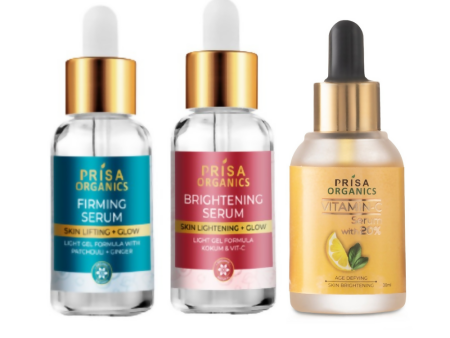 Prisa Organics 20% Vitamin C Serum, Skin Firming + Anti Ageing Face Serum and Brightening Face Serum Combo Discount