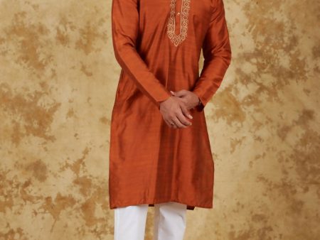 Bluesaanchi Men s Handloom Embroidered Tawny Kurta Set For Cheap