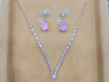 Light Pink Partywear American Diamond Necklace Set By House of Ree on Sale