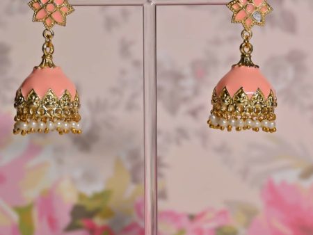 Orange Partywear Ethnic Enamel Small Jhumki Earrings By House of Ree Online now