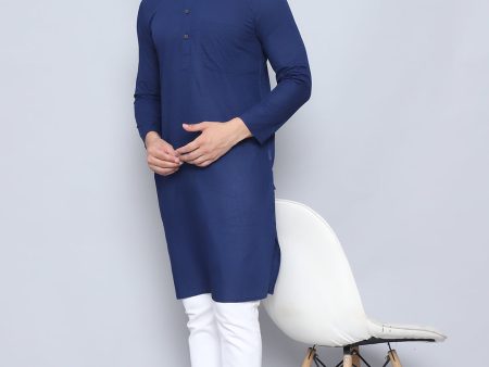 Even Apparels Men s Pure Cotton Blue Kurta For Sale