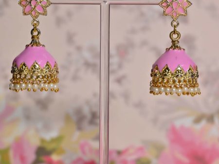 Pink Enamel Small Jhumki Earrings By House of Ree For Sale