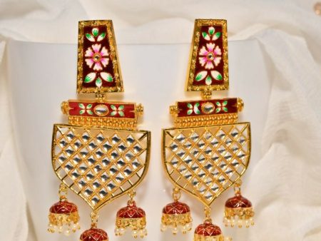 Maroon Traditional Gold-Plated Meenakari Jhumka Jhumki Earrings Indian Jewellery For Women Girls By House of Ree For Cheap