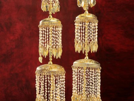 NVR Women s Pack Of 2 Gold Plated & White Pearl Beaded Bridal Layered Heavy Kaleera Sets Hot on Sale