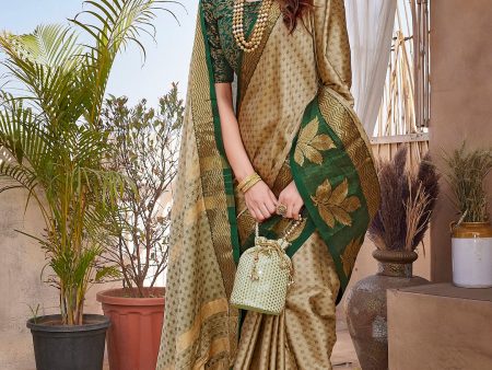 NOZ2TOZ Women Party Wear Aura Silk Saree with Unstitched Blouse - Light Brown Online