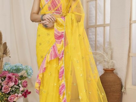 Partywear Designer Yellow Net Fancy Saree - Dyuti on Sale