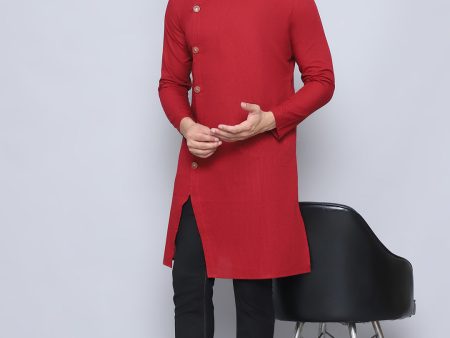 Even Apparels Men s Pure Cotton Maroon Sherwani Kurta Hot on Sale