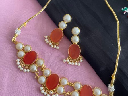 Orange Druzzy Stone Necklace Set By House of Ree Hot on Sale