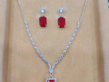 Red Partywear American Diamond Necklace Set By House of Ree Sale