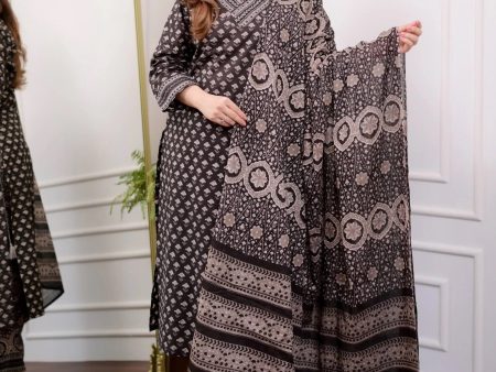 Indian Fashion Women Black Embroidery Viscose Rayon Kurta, Pant And Dupatta Set For Discount