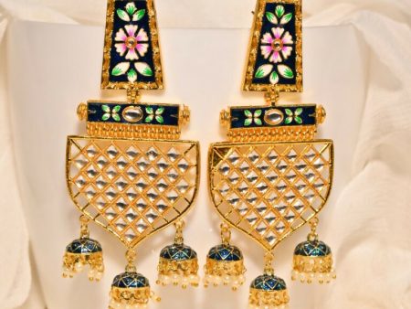 Blue Traditional Gold-Plated Meenakari Jhumka Jhumki Earrings Indian Jewellery For Women Girls By House of Ree Hot on Sale