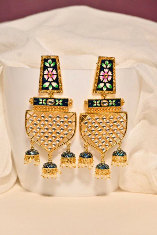 Blue Traditional Gold-Plated Meenakari Jhumka Jhumki Earrings Indian Jewellery For Women Girls By House of Ree Hot on Sale