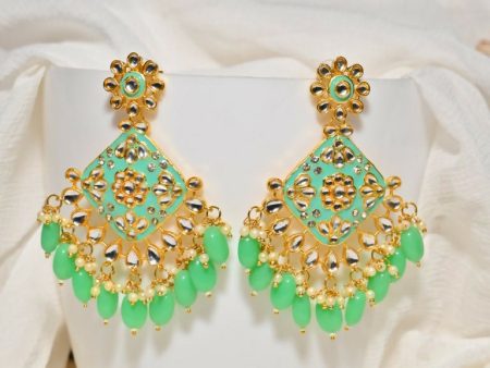 Sea Green And Gold Ethnic Meenakari Enamel Jhumki Earrings By House of Ree Online