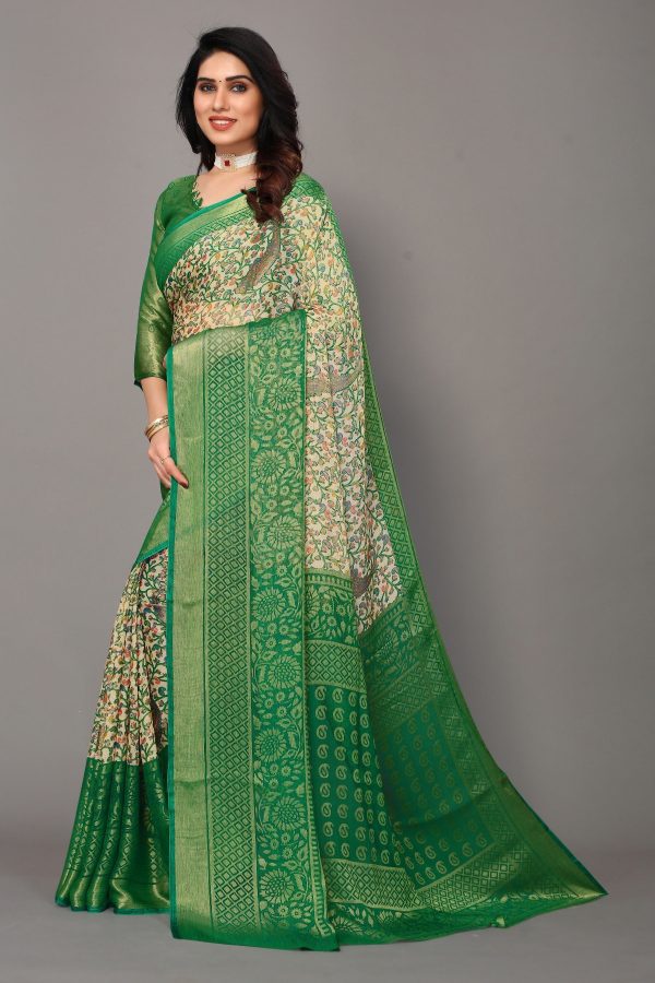 NOZ2TOZ Women Party Wear Printed Brasso Chiffon Saree with Unstitched Blouse - Green Online Hot Sale