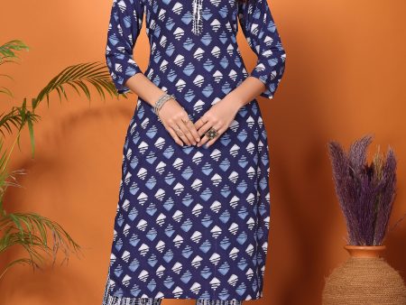 NOZ2TOZ Women Blue And White Printed Viscose Rayon Kurta, Pant Discount