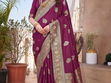 NOZ2TOZ Women Wedding Wear Zari Weaving Paithani Silk Saree with Unstitched Blouse - Wine Cheap