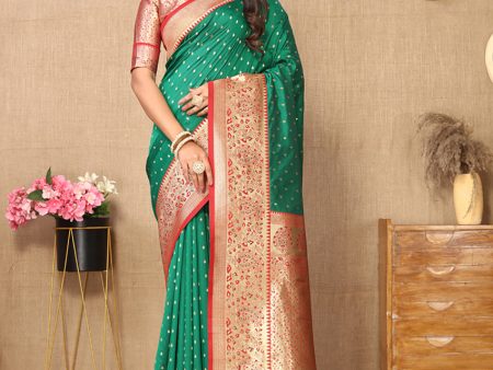 Lorenvalley Fashion Green Soft Silk weaving Design Rich Zari Weaving Saree For Cheap