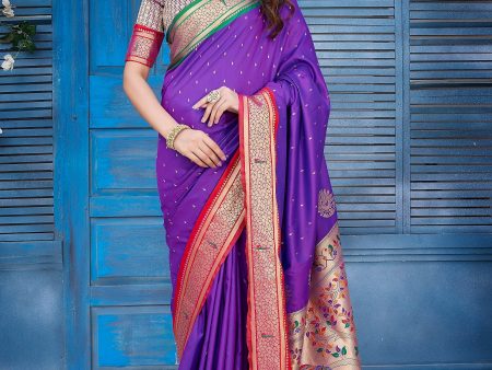 NOZ2TOZ Women Wedding Wear Zari Weaving Paithani Silk Saree with Unstitched Blouse - Light Blue Supply