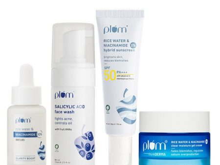 Plum Bright & Clear Skin CSMS (Cleanser, Serum, Moisturizer, Sunscreen) Combo With Niacinamide & Salicylic Acid Discount