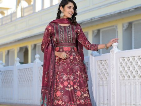 Partywear Designer Maroon Dola Silk Anarkali suit with Dupatta - Suzen Online now