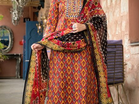 Indian Fashion Women Red Embroidery Viscose Rayon Kurta, Pant And Dupatta Set Hot on Sale