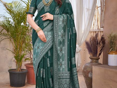 NOZ2TOZ Women Wedding Wear Zari Weaving Paithani Silk Saree with Unstitched Blouse - Green Online now