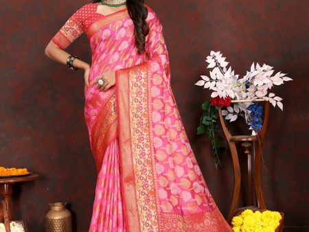 Lorenvalley Fashion Magenta Organza Silk Woven Design with Rich Meenakari Weaving Pallu Saree For Cheap