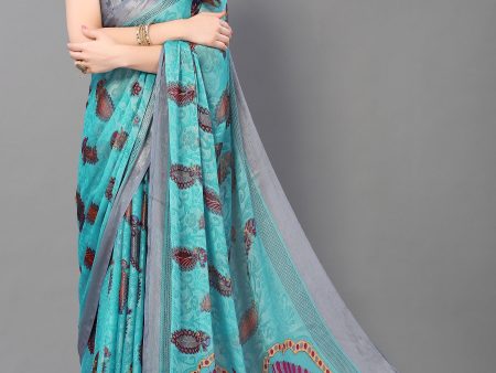 NOZ2TOZ Women Party Wear Printed Brasso Chiffon Saree with Unstitched Blouse - Firozi Online Sale