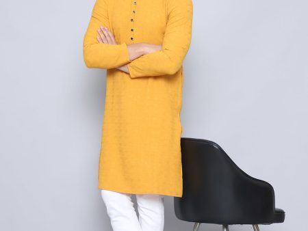 Even Apparels Men s Loop Button Yellow Kurta Discount