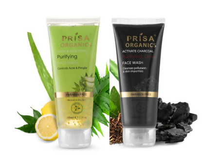 Prisa Organics Neem & Aloevera Purifying Face Wash & Activated Charcoal Face Wash Combo Online Sale