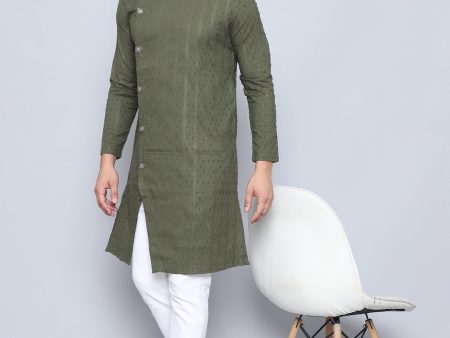 Even Apparels Men s Pure Cotton Green Sherwani Kurta Fashion