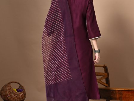 Myshka Women s Embroidered V-Neck Bell Sleeves Kurta & Palazzos With Printed Dupatta Sets in Magenta Color Fashion