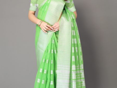 NOZ2TOZ Women Party Wear Banarasi Silk Saree with Unstitched Blouse - Green For Discount