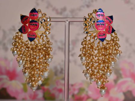 Pink & Blue Ethic Meenakari Lotus Shaded Earrings By House of Ree Online Sale